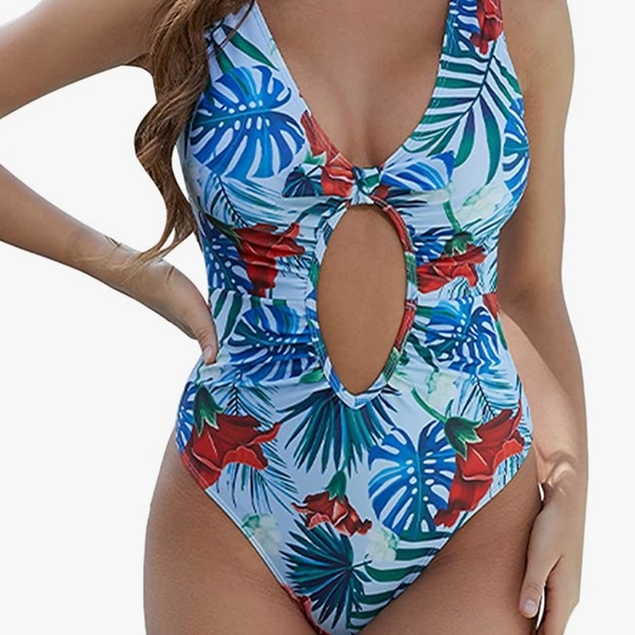 Tempotrek Women's One Piece Swimsuit Cutout Tummy Control Vintage Floral Print - Picture 5 of 6